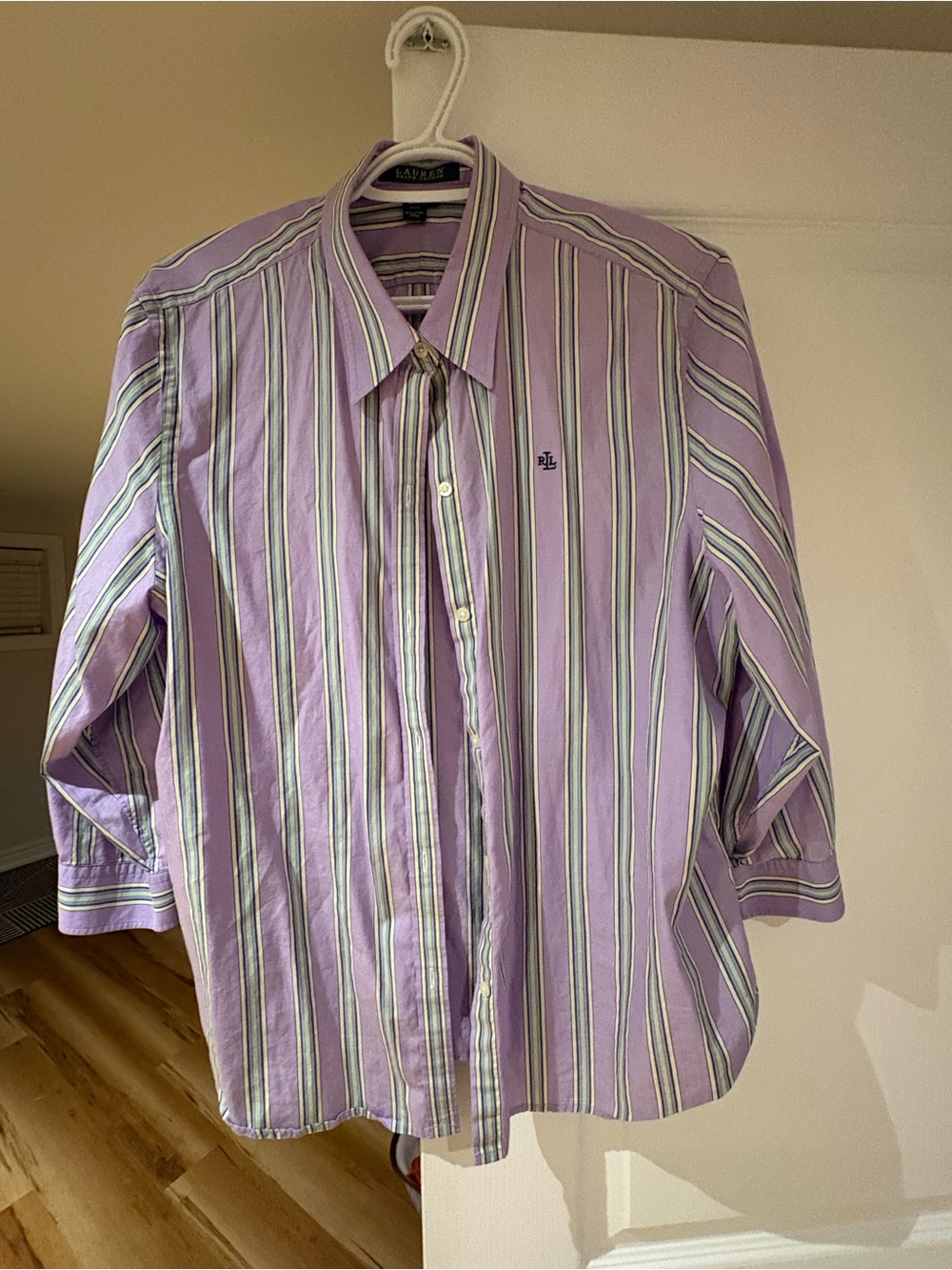 Ralph Lauren Lavender, White & Green Stripe Button-Down Shirt